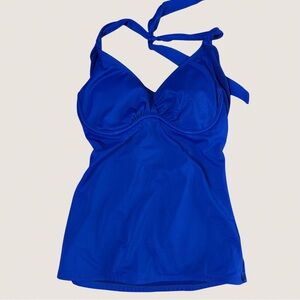 Athleta (34B) Cobalt Blue Swim Top: Bra Cup Tankini Halter Swim Top - Supportive